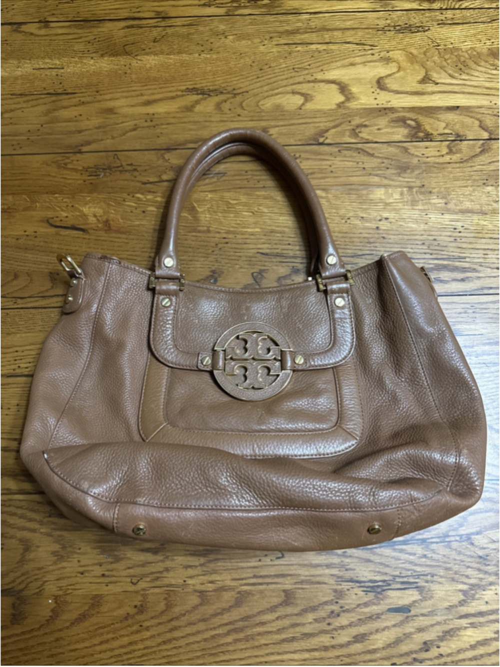Tory Burch Brown Amanda Classic Leather Hobo Satchel Crossbody Bag Auth.